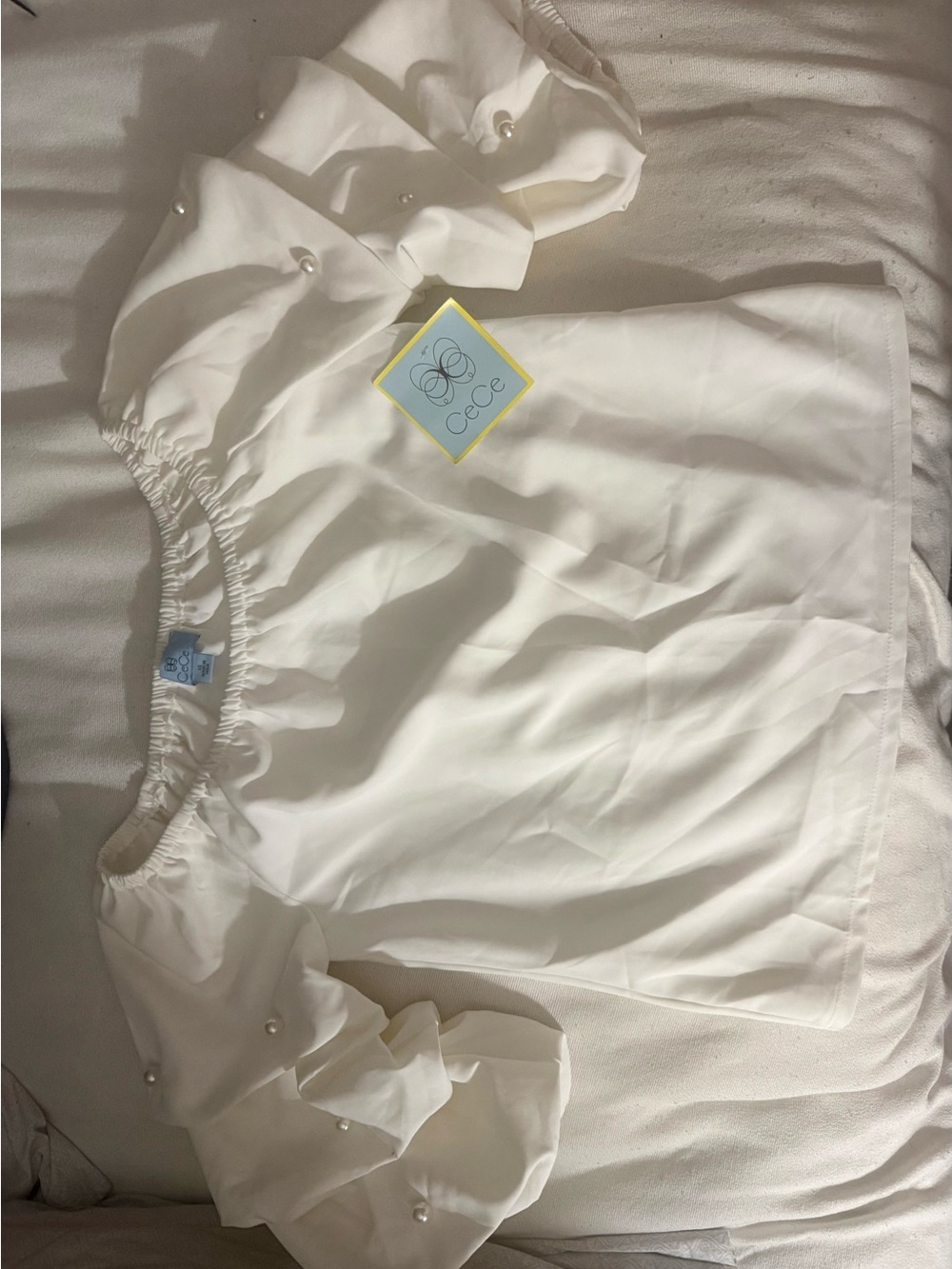 CeCe Cream Pearl-Embellished Off-Shoulder Top